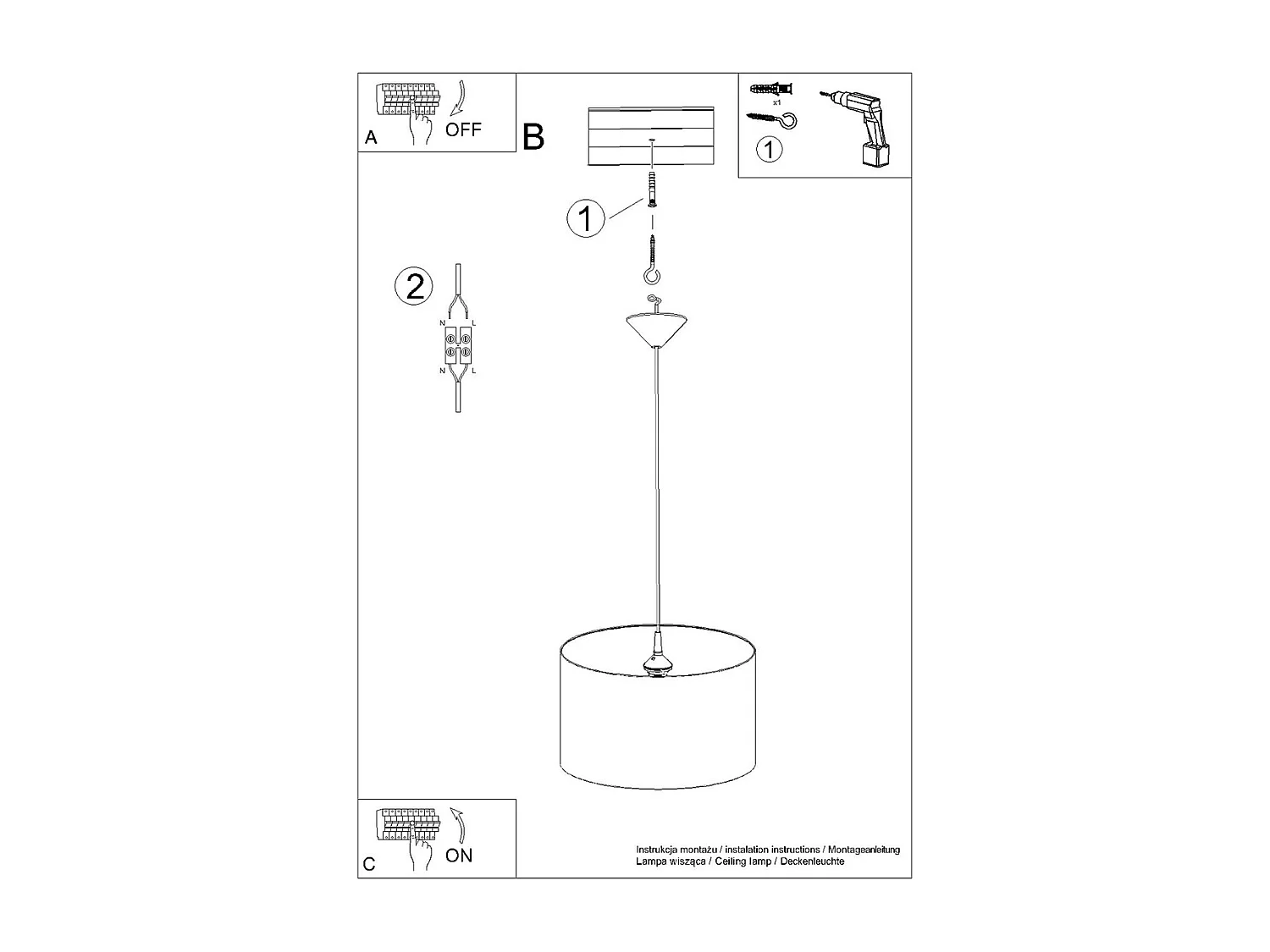 Lampes suspendues Calcio b moderne en PVC - 1 sources lumineuses 4000K - L.40 x H.82 cm - blanc noir
