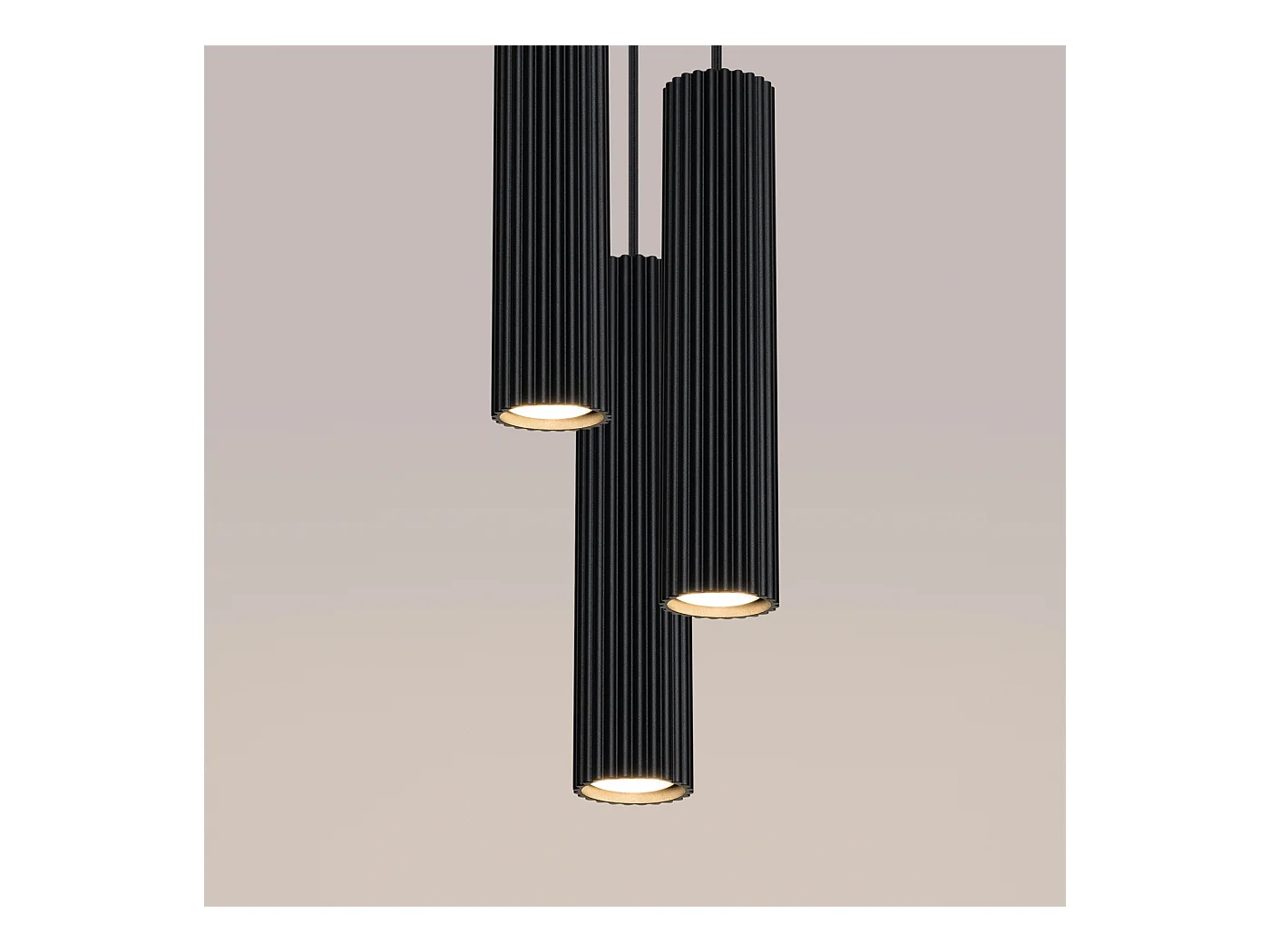 Hanglamp Gloow minimalistisch van  - 3 lichtbronnen 4000K - L.19,5 x H.108 cm - zwart