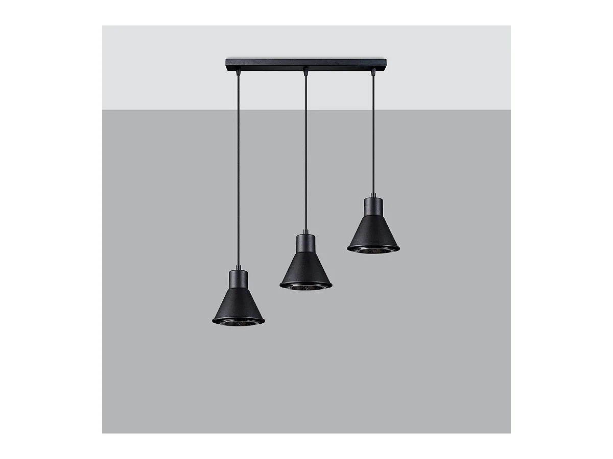Hanglampen Zylata modern van  - 3 lichtbronnen 3000K - L.45 x H.120 cm - zwart