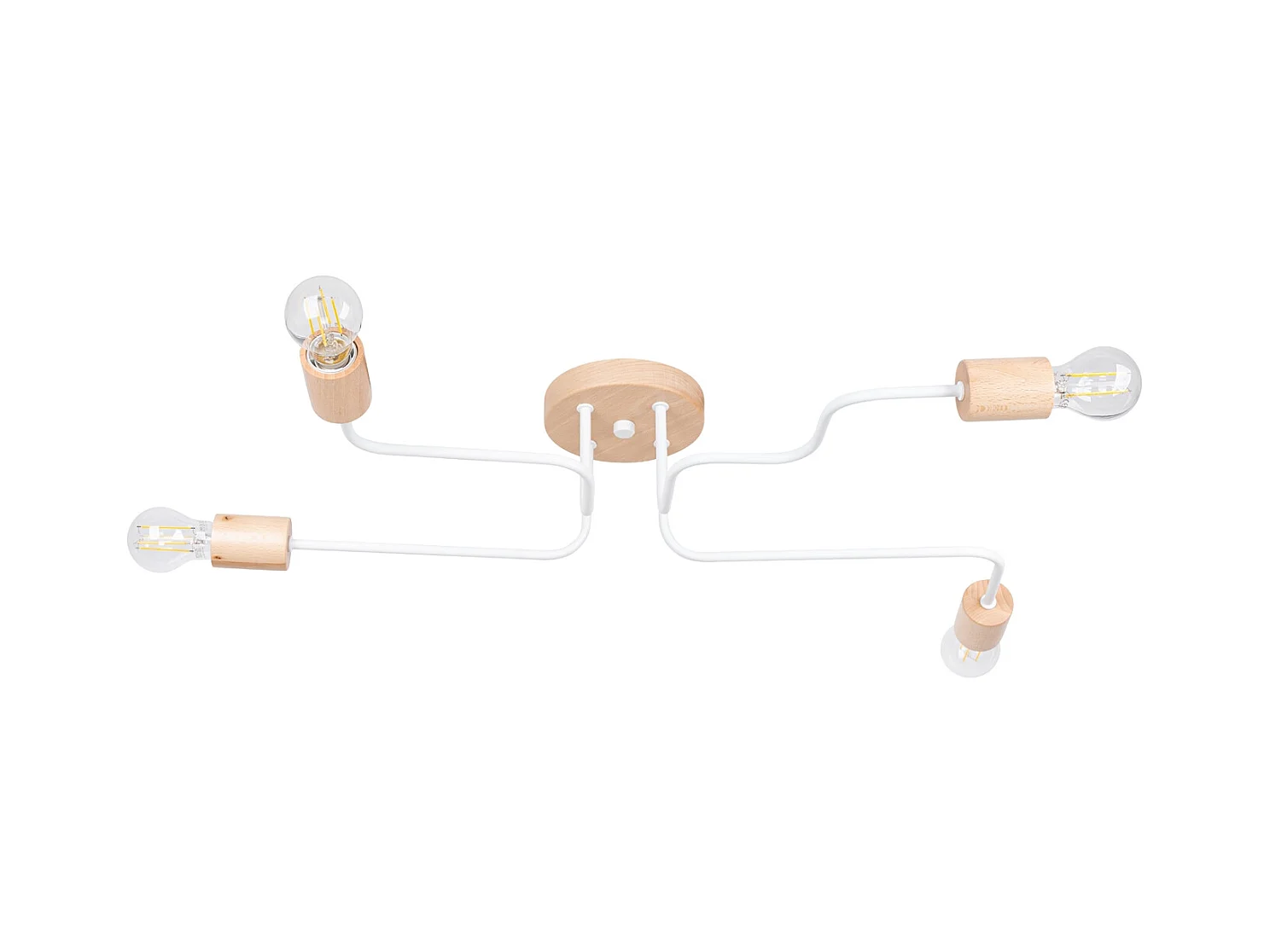 Lustre Zimbo grenier en acier/bois - 4 sources lumineuses 4000K - L.75 x H.16,5 cm - blanc/bois naturel