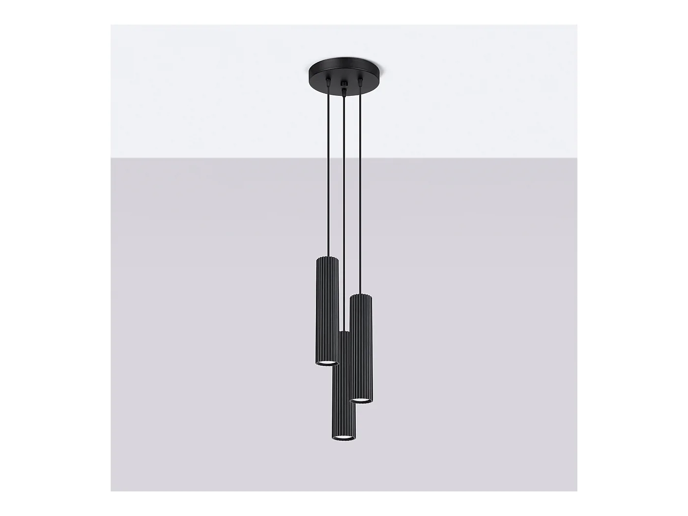 Hanglamp Gloow minimalistisch van  - 3 lichtbronnen 3000K - L.19,5 x H.108 cm - zwart
