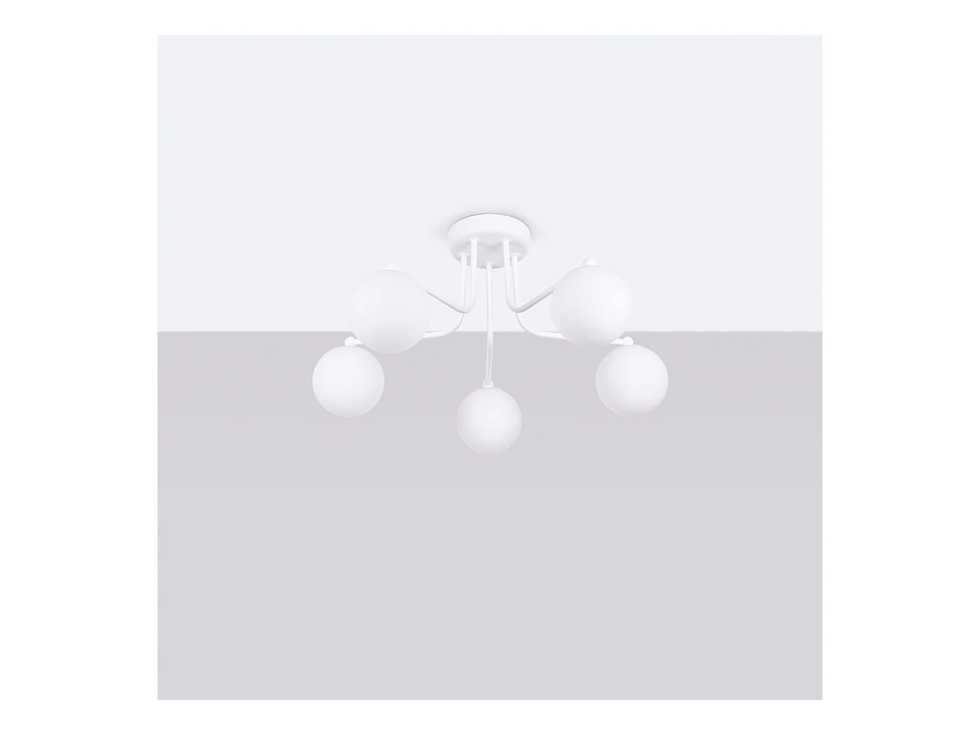 Lustre Bealy minimaliste en acier/verre - 5 sources lumineuses 3000K - L.58 x H.29 cm - blanc