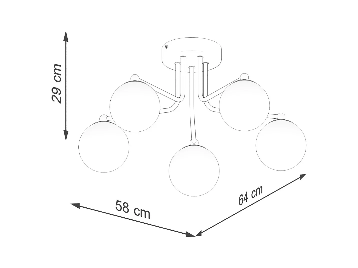 Lustre Bealy minimaliste en acier/verre - 5 sources lumineuses 3000K - L.58 x H.29 cm - blanc