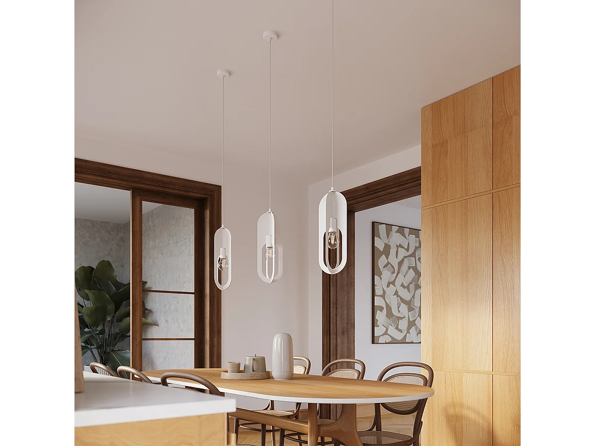 Lustre Synexus moderne en acier - 1 sources lumineuses 3000K - L.11 x H.140 cm - blanc