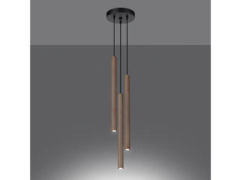 Lampade a sospensione Brill moderno di acciaio/legno - 3 sorgenti luminose 3000K - L.19,5 x A.115 cm - legna