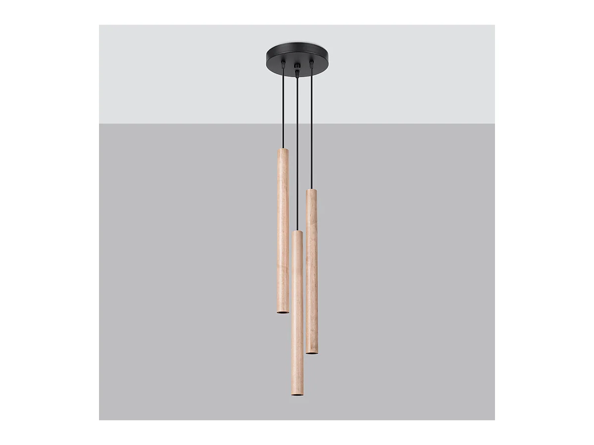 Lampy wiszące nowoczesny Brill, stal/drewno - 3 źródło światła 3000K - L.19.5 x H.115 cm - drewno