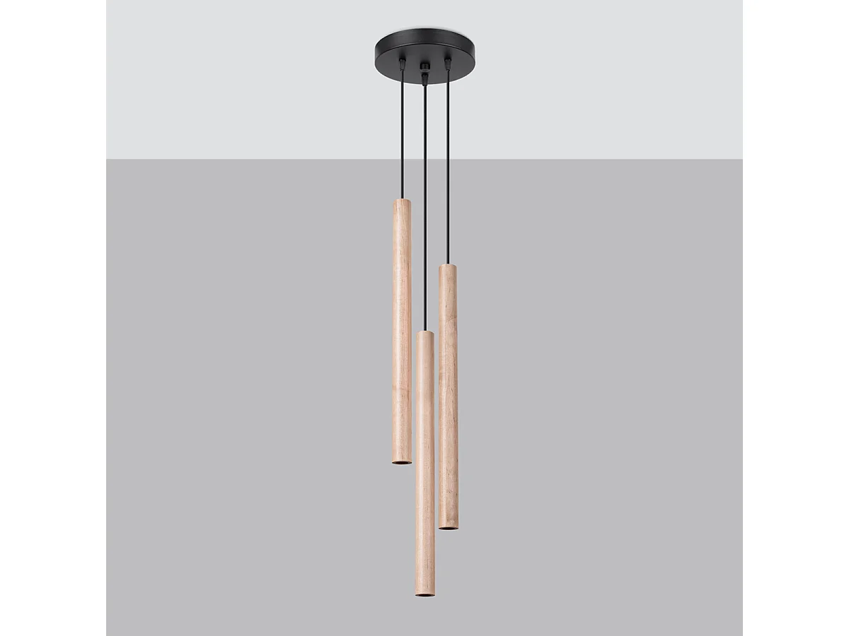 Lampes suspendues Brill moderne en acier/bois - 3 sources lumineuses 3000K - L.19,5 x H.115 cm - bois