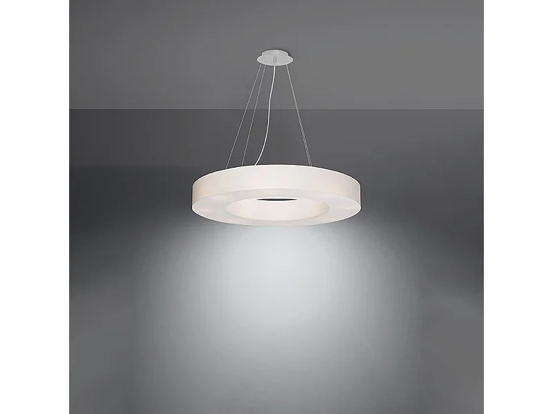 Lustres Astrona slim minimaliste en tissu/PVC/acier - 6 sources lumineuses 3000K - L.70 x H.102 cm - blanc