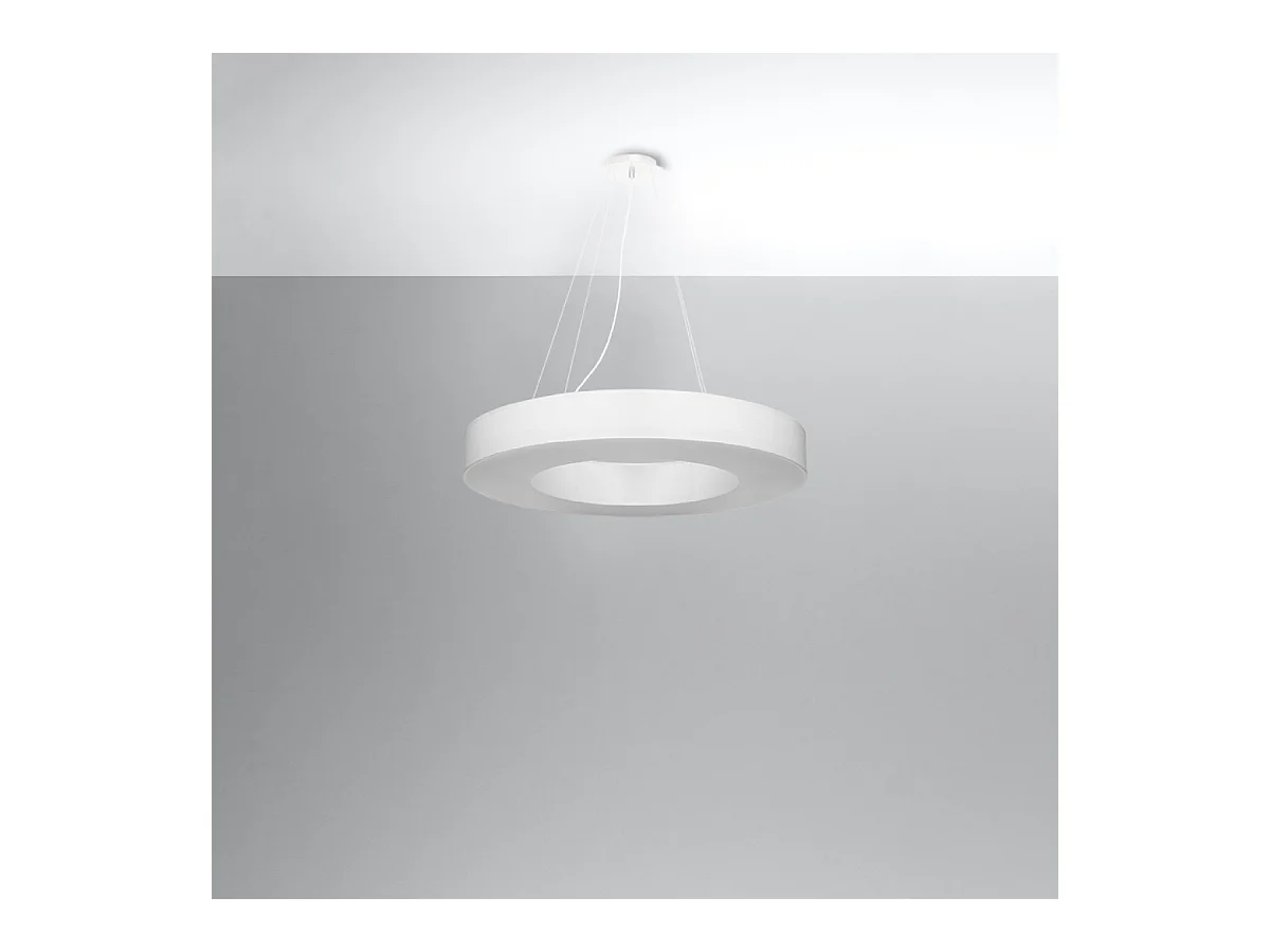 Lustres Astrona slim minimaliste en tissu/PVC/acier - 6 sources lumineuses 3000K - L.70 x H.102 cm - blanc