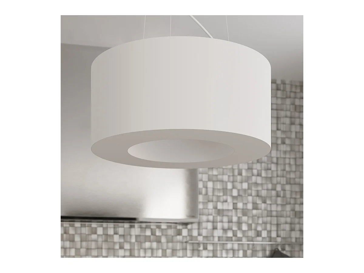 Lustres Astrona slim minimaliste en tissu/PVC/acier - 6 sources lumineuses 3000K - L.70 x H.102 cm - blanc