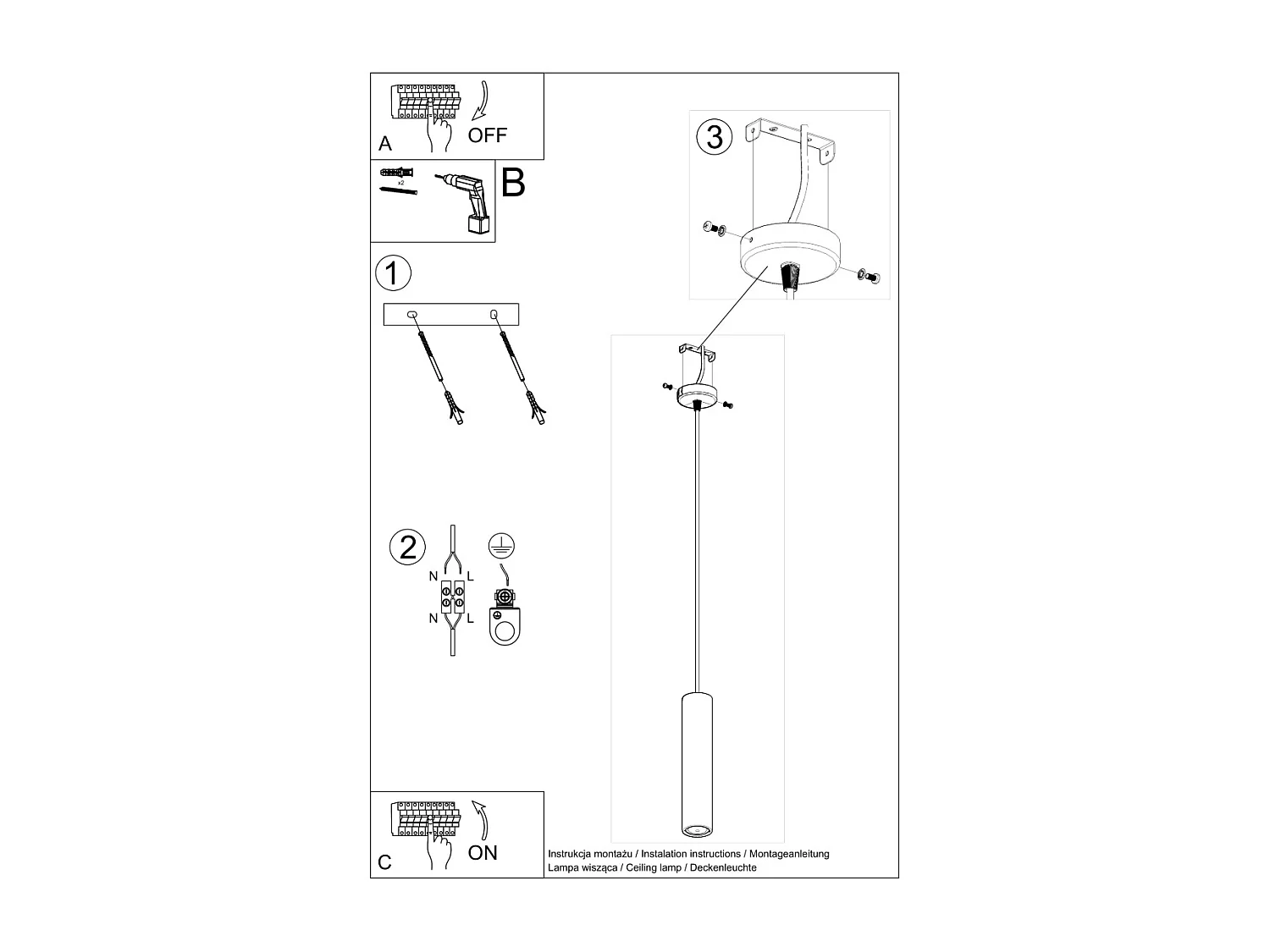 Lampy wiszące industrialny Solvix, beton - 1 źródło światła 3000K - L.8 x H.105 cm - szary