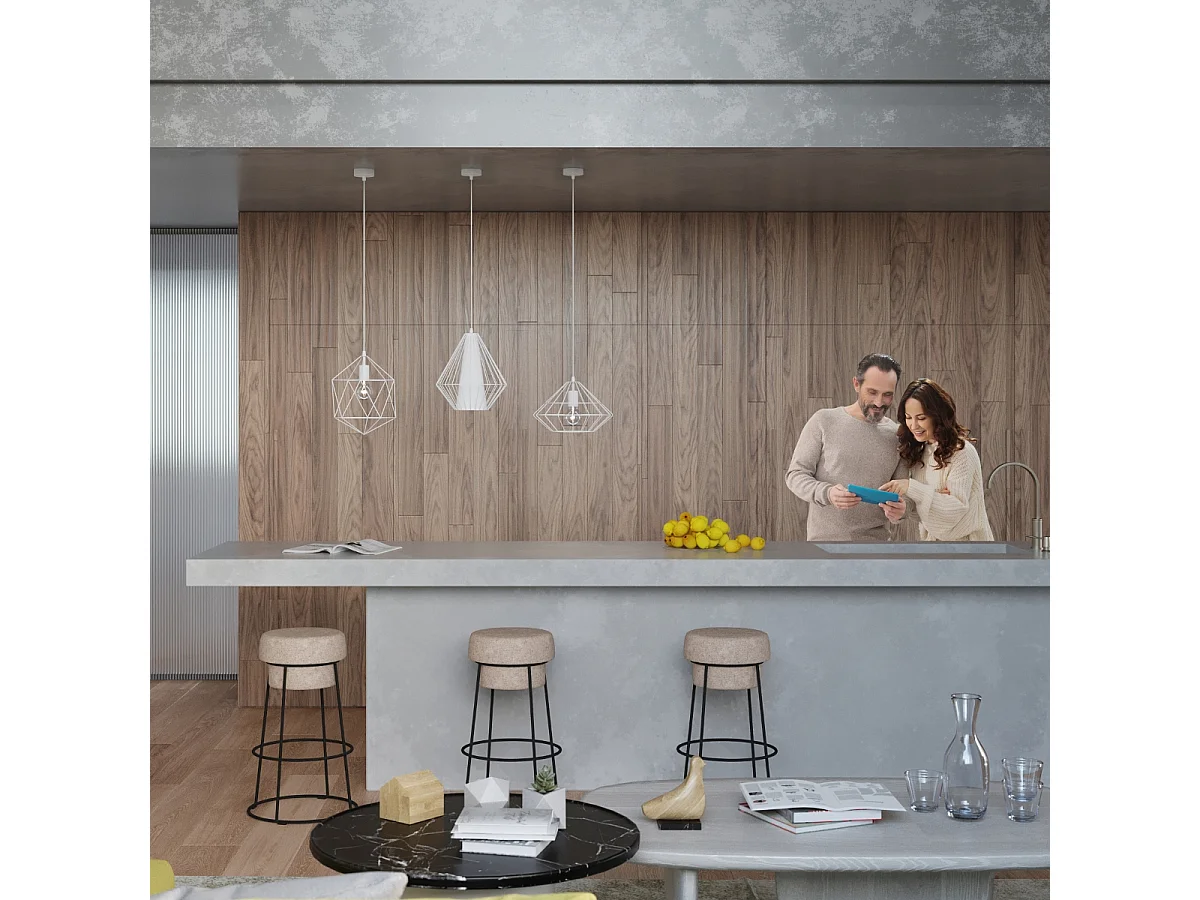 Lampes suspendues Neoteru industriel en acier - 1 sources lumineuses 4000K - L.32 x H.120 cm - blanc