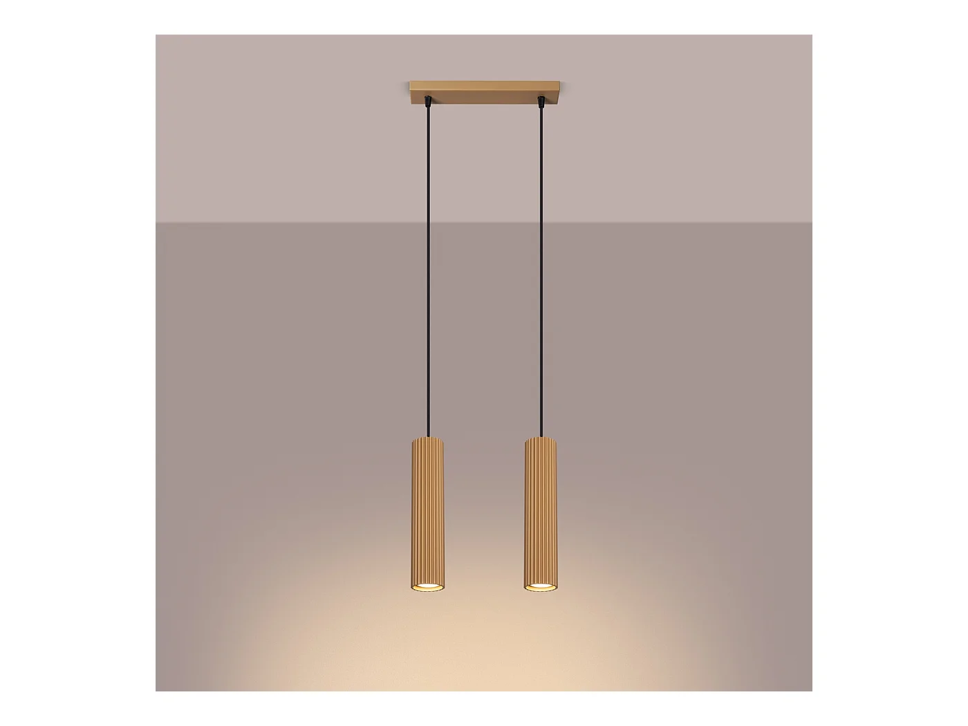 Hanglamp Gloow minimalistisch van  - 2 lichtbronnen 4000K - L.30 x H.90 cm - gouden