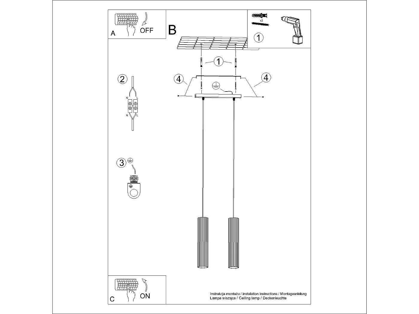 Lampa wisząca minimalistyczny Gloow, aluminium - 2 źródło światła 4000K - L.30 x H.90 cm - złoty