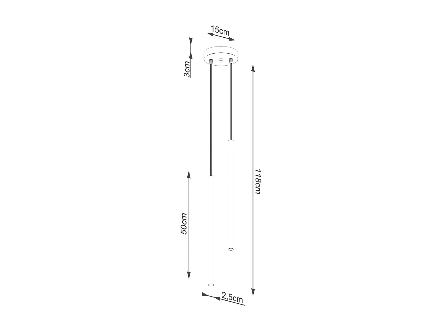 Lampes suspendues Brill moderne en acier - 2 sources lumineuses 3000K - L.15 x H.118 cm - noir