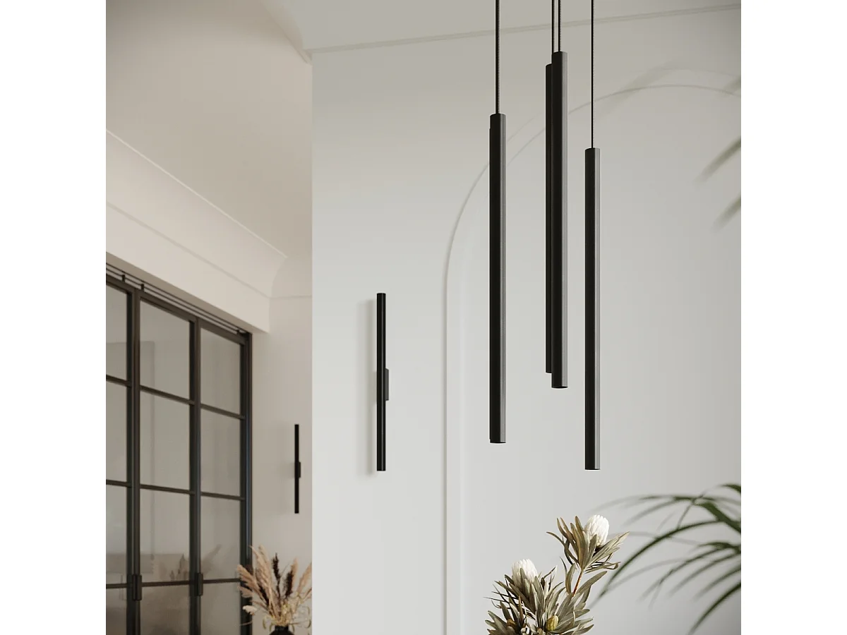 Lampes suspendues Brill moderne en acier - 2 sources lumineuses 3000K - L.15 x H.118 cm - noir