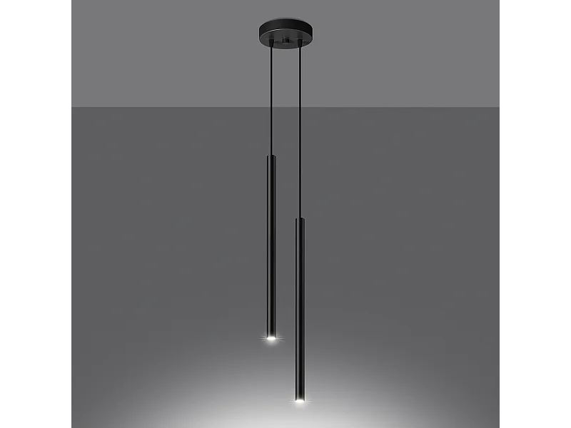 Lampes suspendues Brill moderne en acier - 2 sources lumineuses 3000K - L.15 x H.118 cm - noir