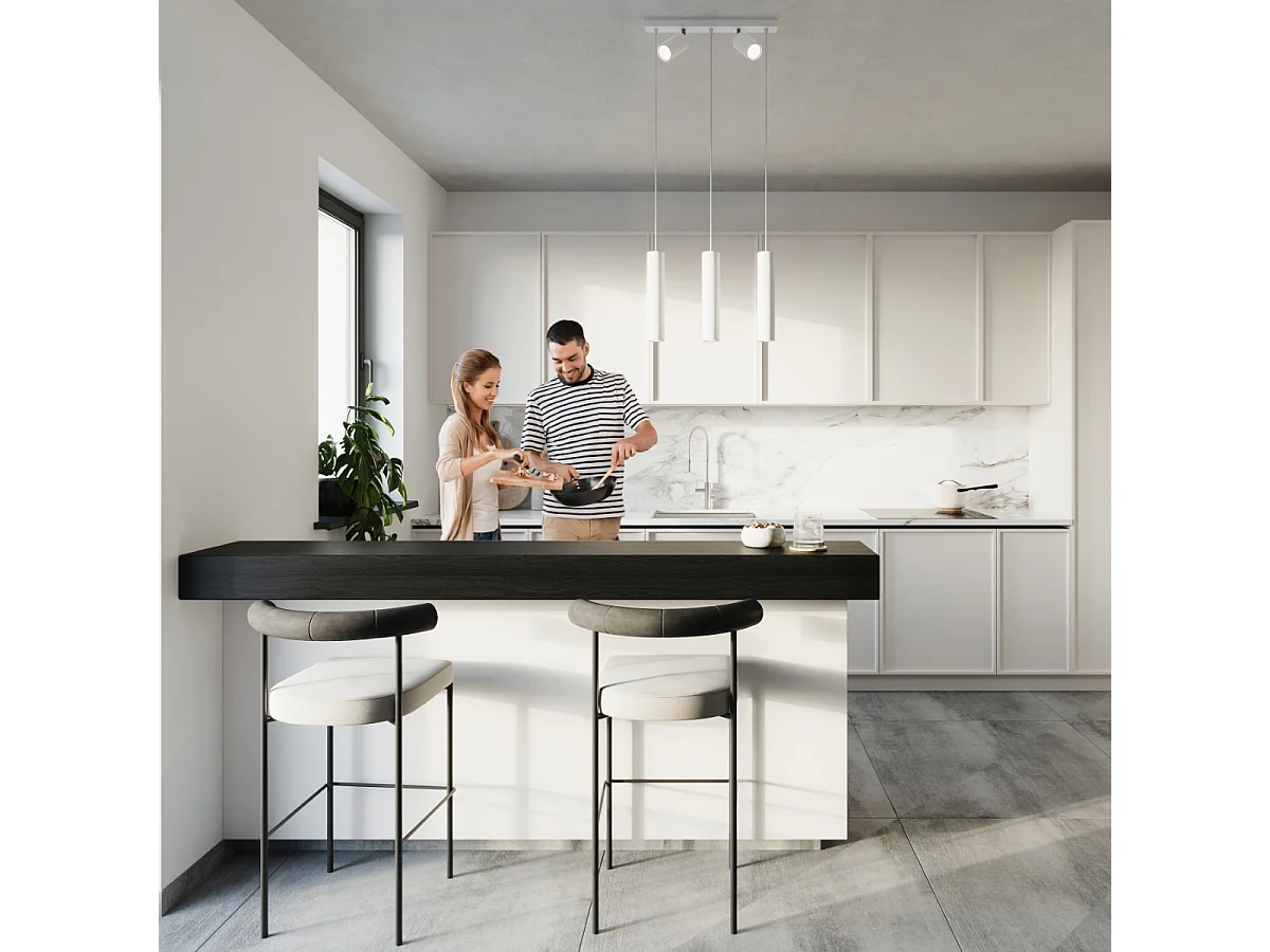 Lampes suspendues Briix moderne en acier - 5 sources lumineuses 3000K - L.45 x H.100 cm - blanc