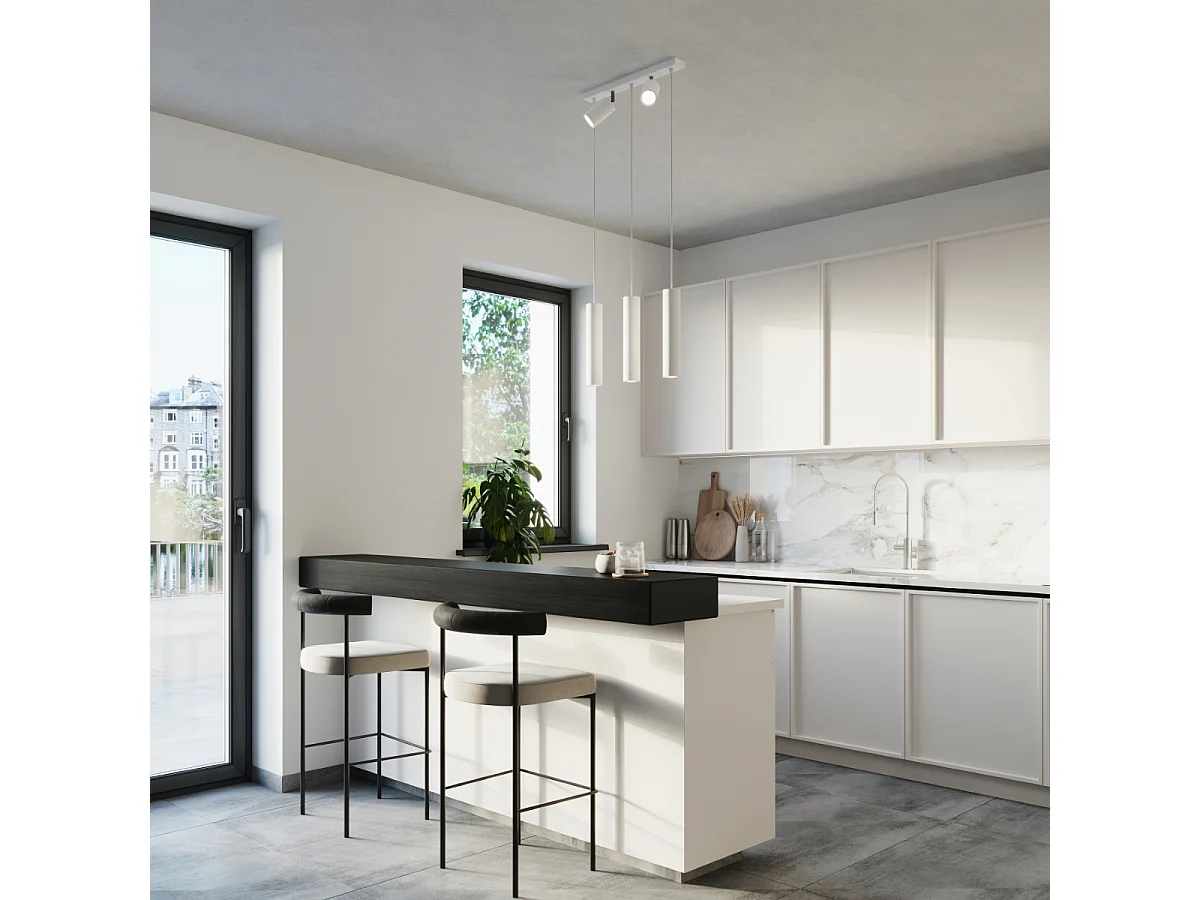 Lampes suspendues Briix moderne en acier - 5 sources lumineuses 3000K - L.45 x H.100 cm - blanc