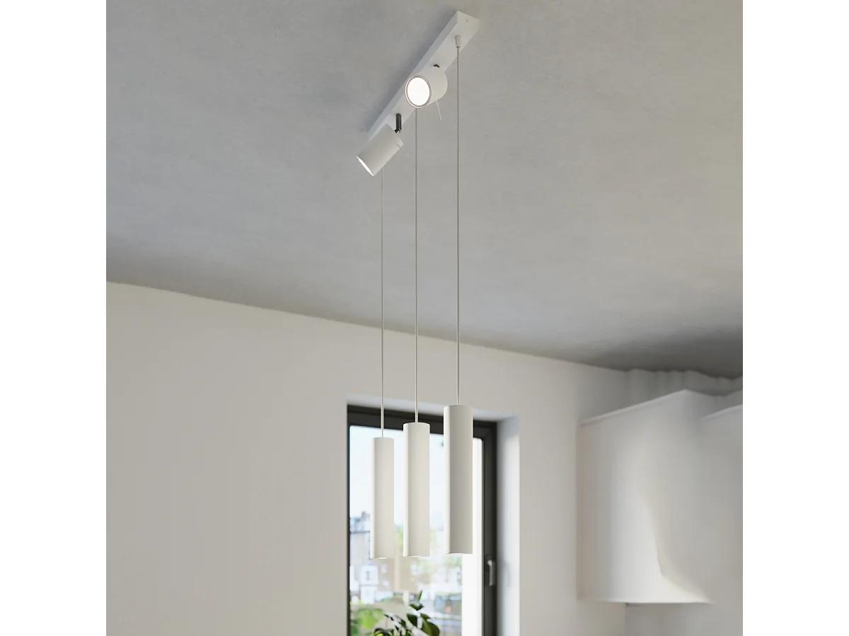 Lampes suspendues Briix moderne en acier - 5 sources lumineuses 3000K - L.45 x H.100 cm - blanc
