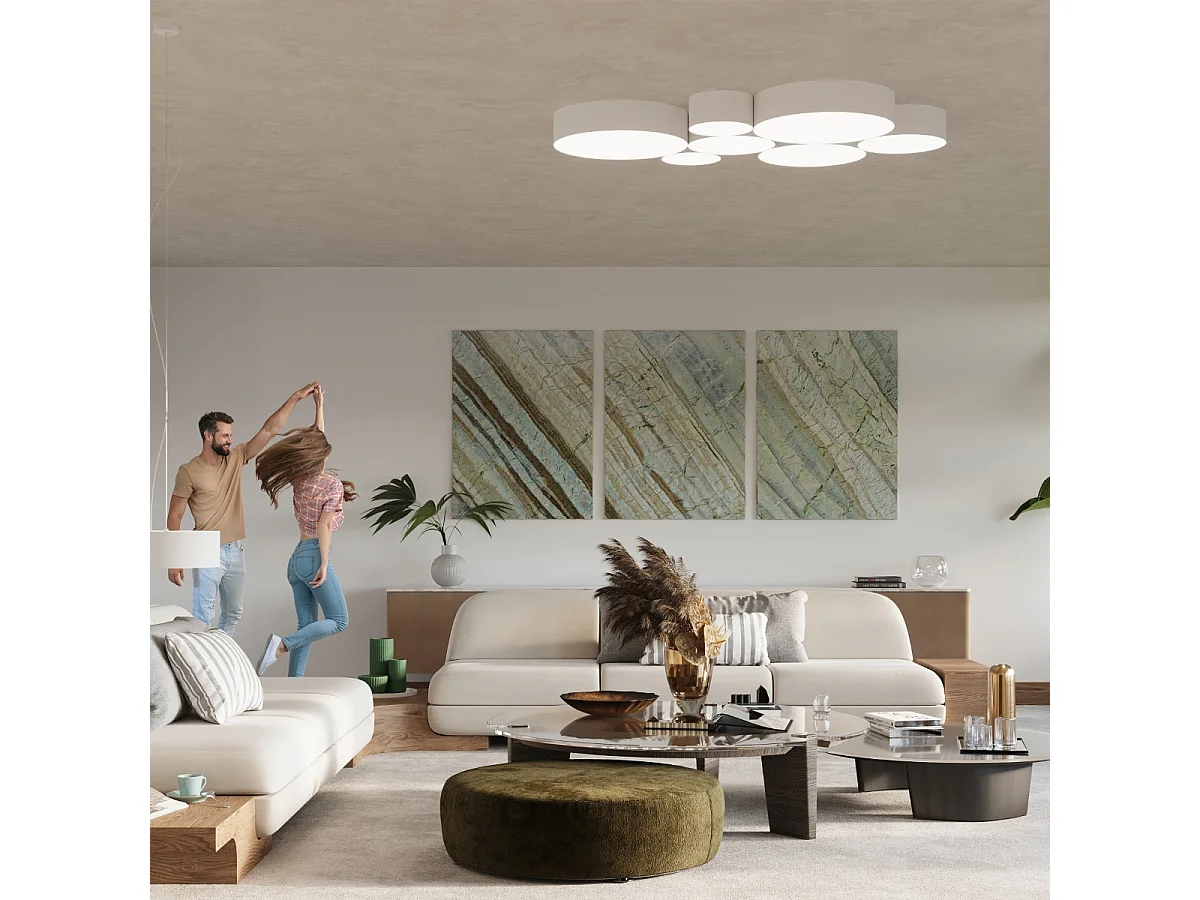 Lámparas colgantes Cercle minimalista de CLORURO DE POLIVINILO - 2 fuentes luminosas 4000K - L.35 x A.111 cm - blanco