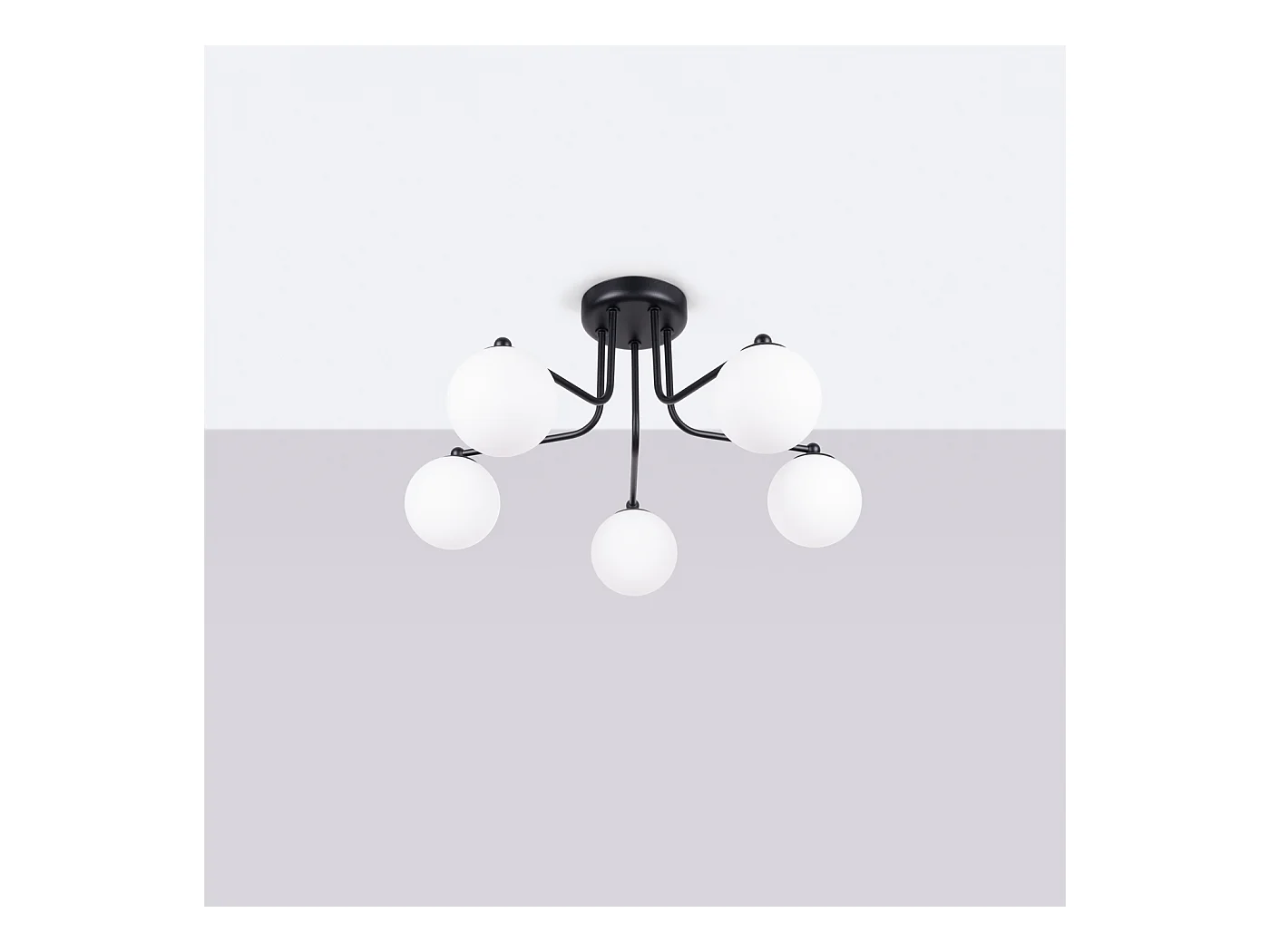 Lustre Bealy minimaliste en acier/verre - 5 sources lumineuses 3000K - L.58 x H.29 cm - noir/blanc