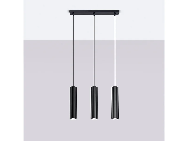 Hanglamp Gloow minimalistisch van  - 3 lichtbronnen 4000K - L.45 x H.98 cm - zwart