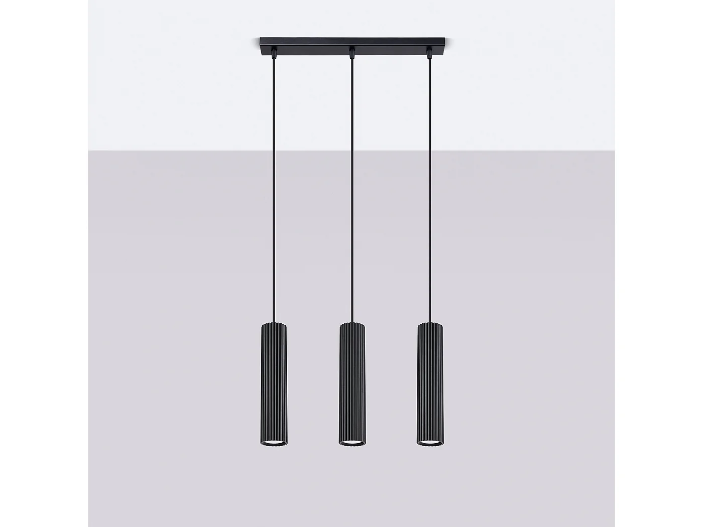 Hanglamp Gloow minimalistisch van  - 3 lichtbronnen 4000K - L.45 x H.98 cm - zwart