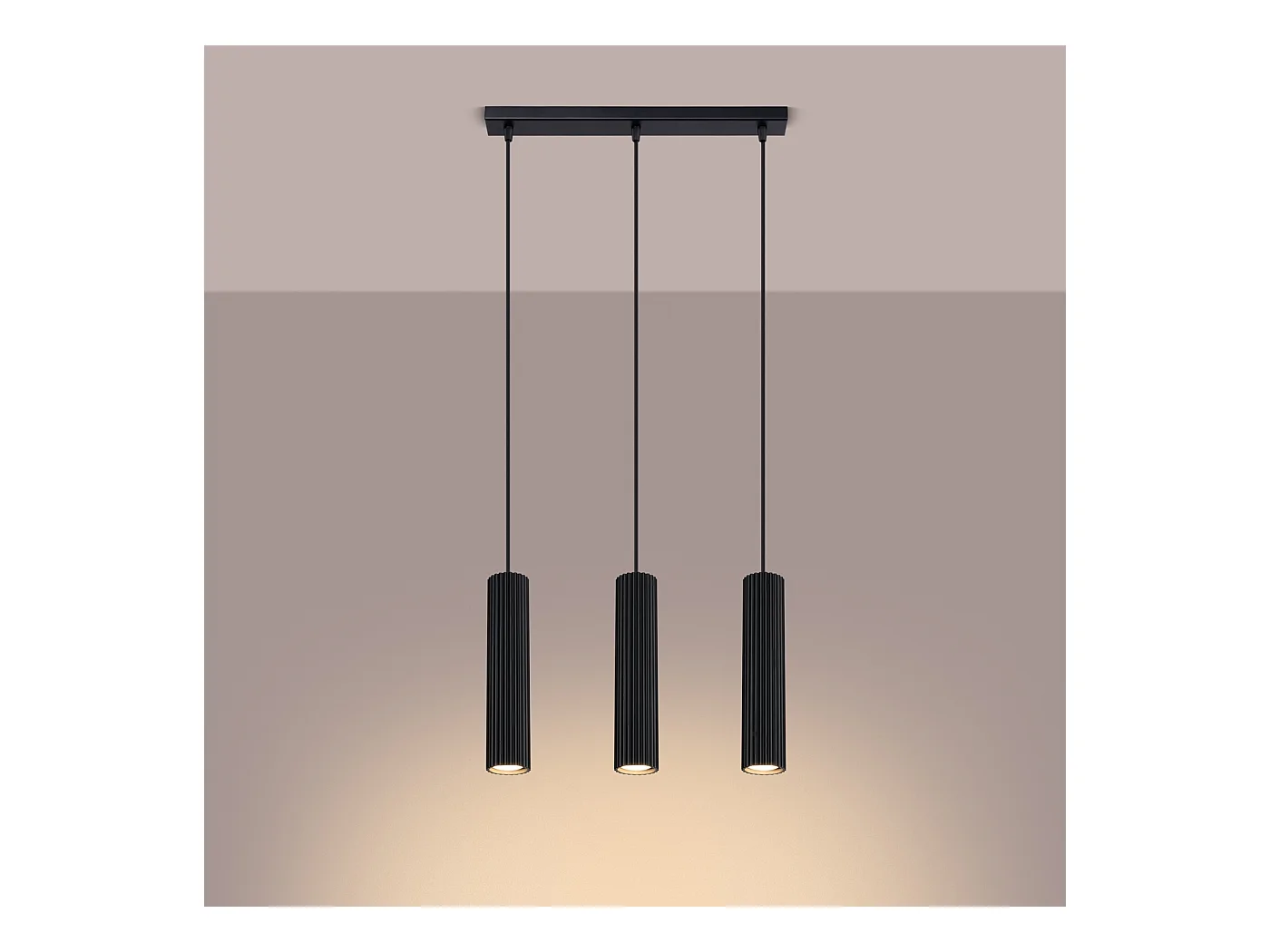 Hanglamp Gloow minimalistisch van  - 3 lichtbronnen 4000K - L.45 x H.98 cm - zwart