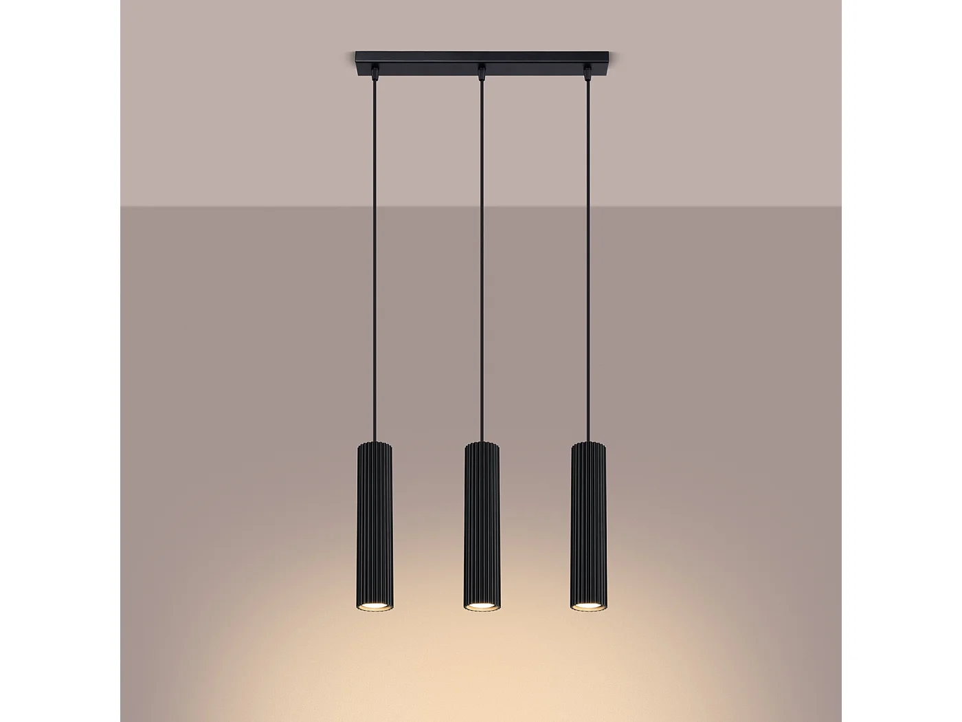 Lampa wisząca minimalistyczny Gloow, aluminium - 3 źródło światła 4000K - L.45 x H.98 cm - czarny