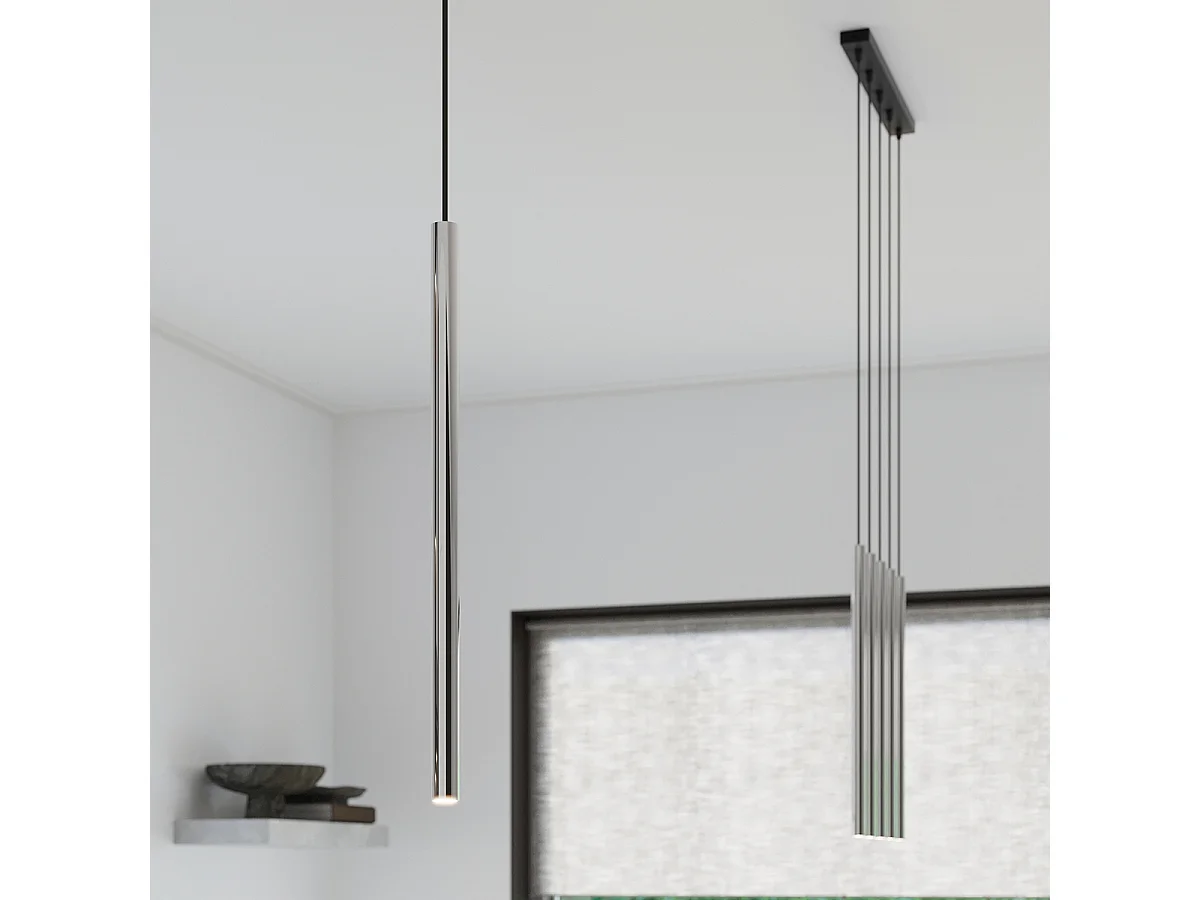 Lampes suspendues Brill moderne en acier - 1 sources lumineuses 3000K - L.8 x H.100 cm - chrome