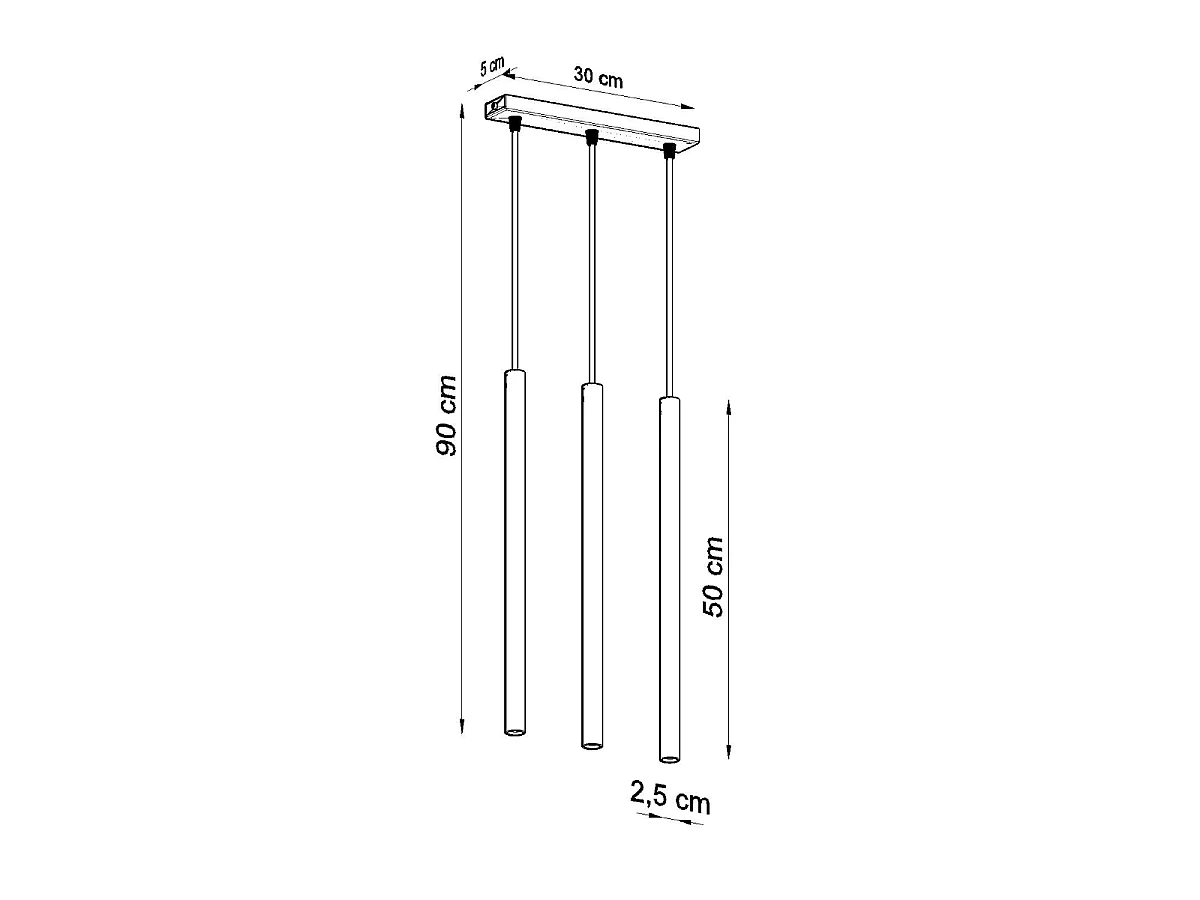 Lampes suspendues Brill moderne en acier - 3 sources lumineuses 3000K - L.30 x H.90 cm - noir