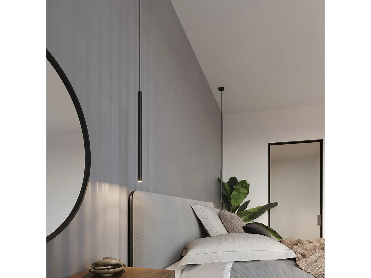 Lampes suspendues Brill moderne en acier - 3 sources lumineuses 3000K - L.30 x H.90 cm - noir