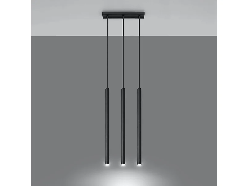 Lampes suspendues Brill moderne en acier - 3 sources lumineuses 3000K - L.30 x H.90 cm - noir