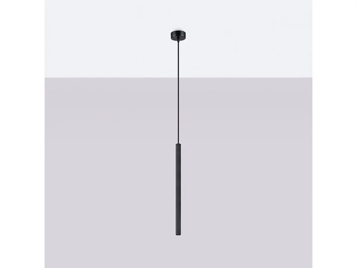 Pendentif Elara moderne en acier - 1 sources lumineuses 4000K - L.8 x H.120 cm - noir