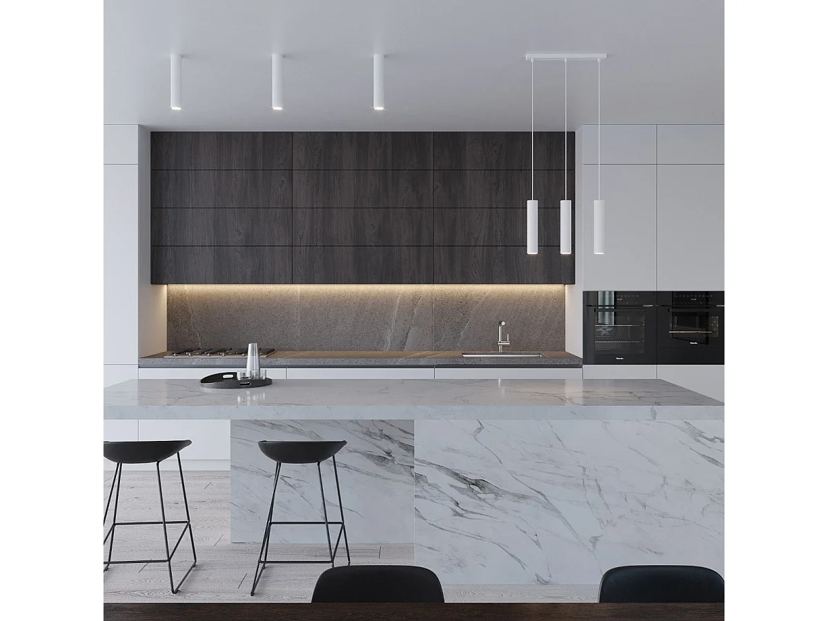 Luminárias pendentes Toris moderno, aço - 3 fontes de luz 3000K - L.20 x H.110 cm - branco