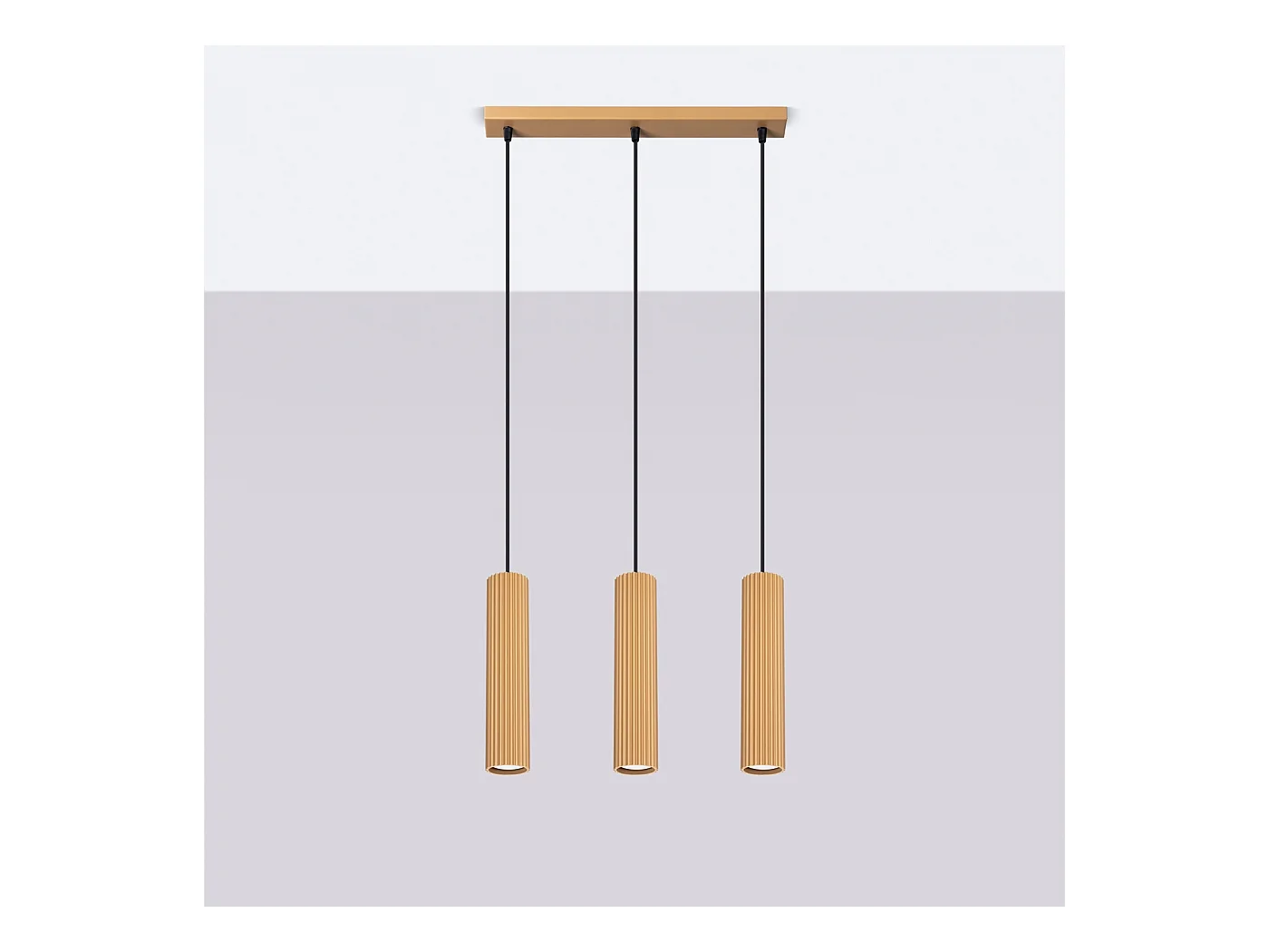 Hanglamp Gloow minimalistisch van  - 3 lichtbronnen 4000K - L.45 x H.98 cm - gouden