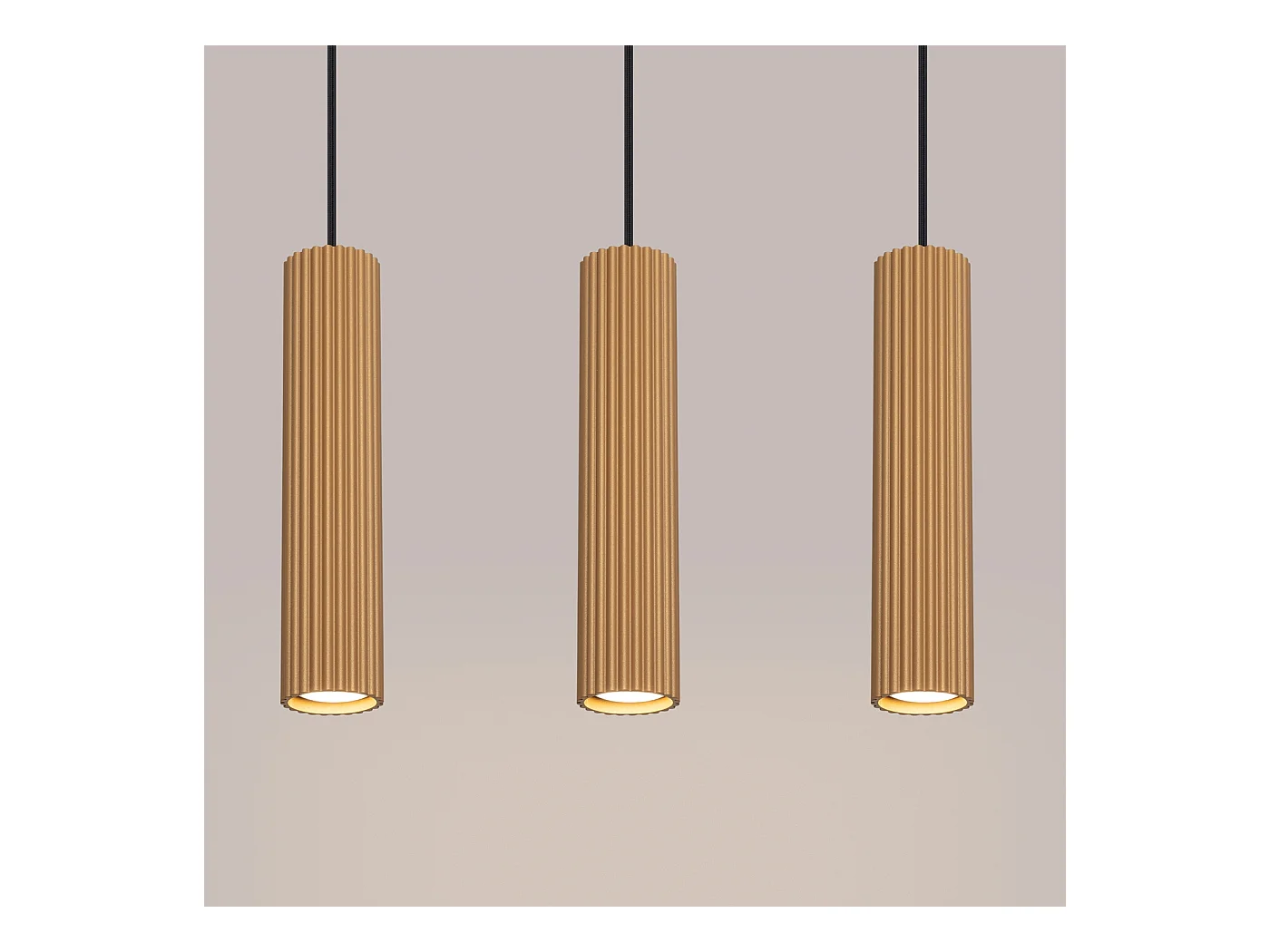 Hanglamp Gloow minimalistisch van  - 3 lichtbronnen 4000K - L.45 x H.98 cm - gouden