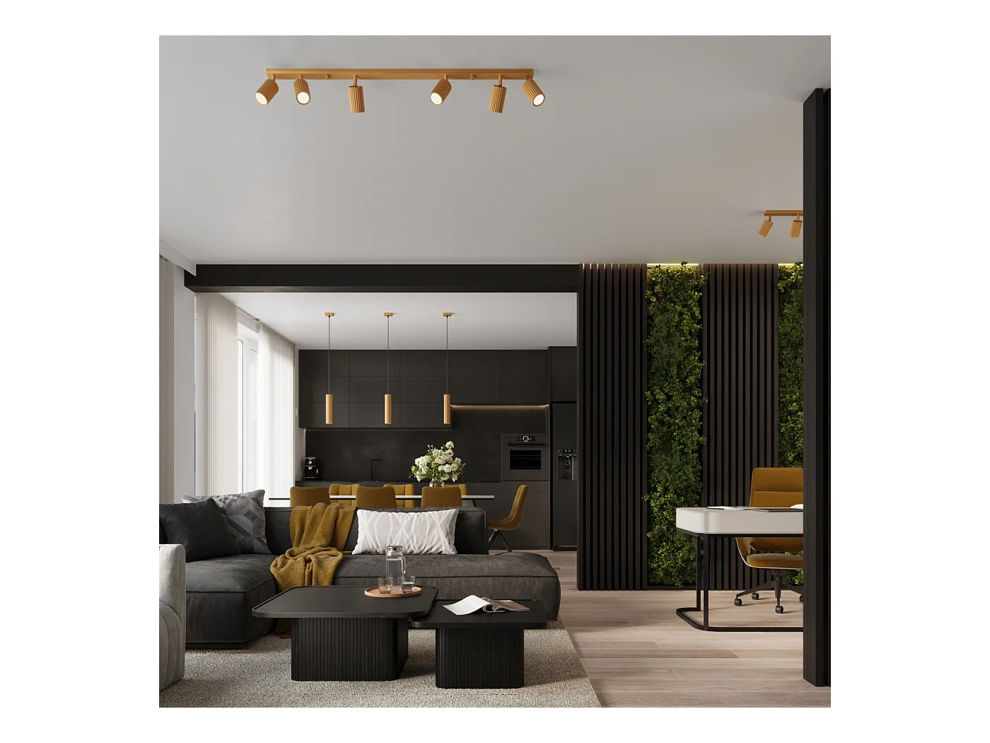 Hanglamp Gloow minimalistisch van  - 3 lichtbronnen 4000K - L.45 x H.98 cm - gouden