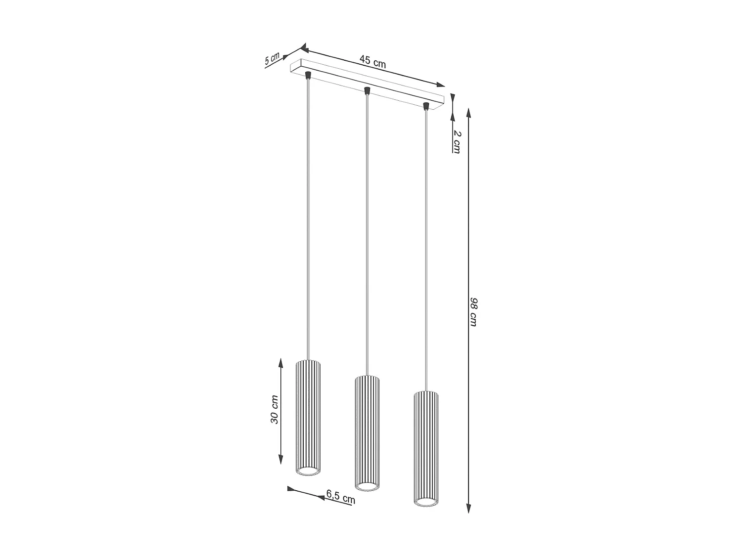 Lampa wisząca minimalistyczny Gloow, aluminium - 3 źródło światła 4000K - L.45 x H.98 cm - złoty