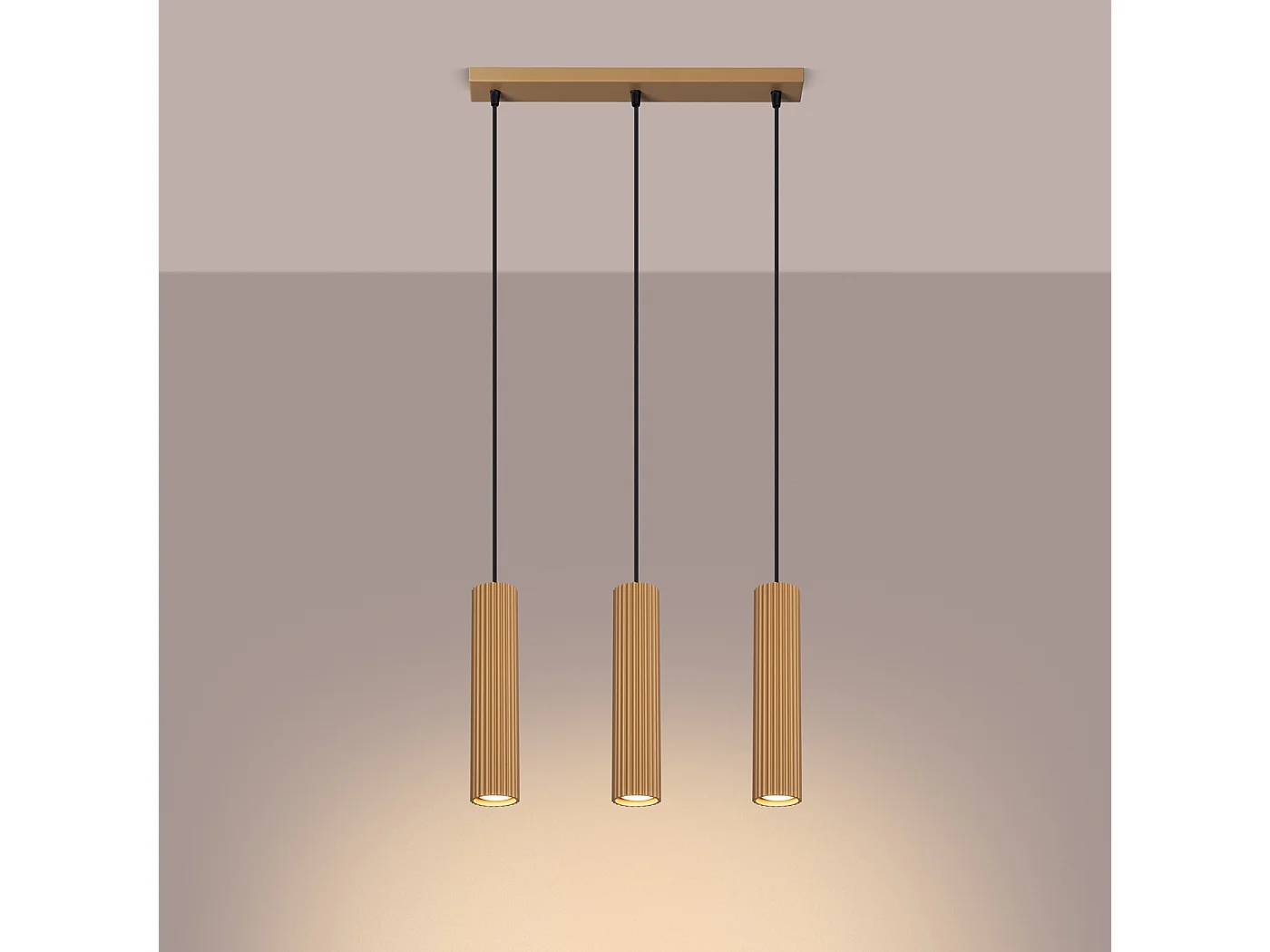Lampa wisząca minimalistyczny Gloow, aluminium - 3 źródło światła 4000K - L.45 x H.98 cm - złoty