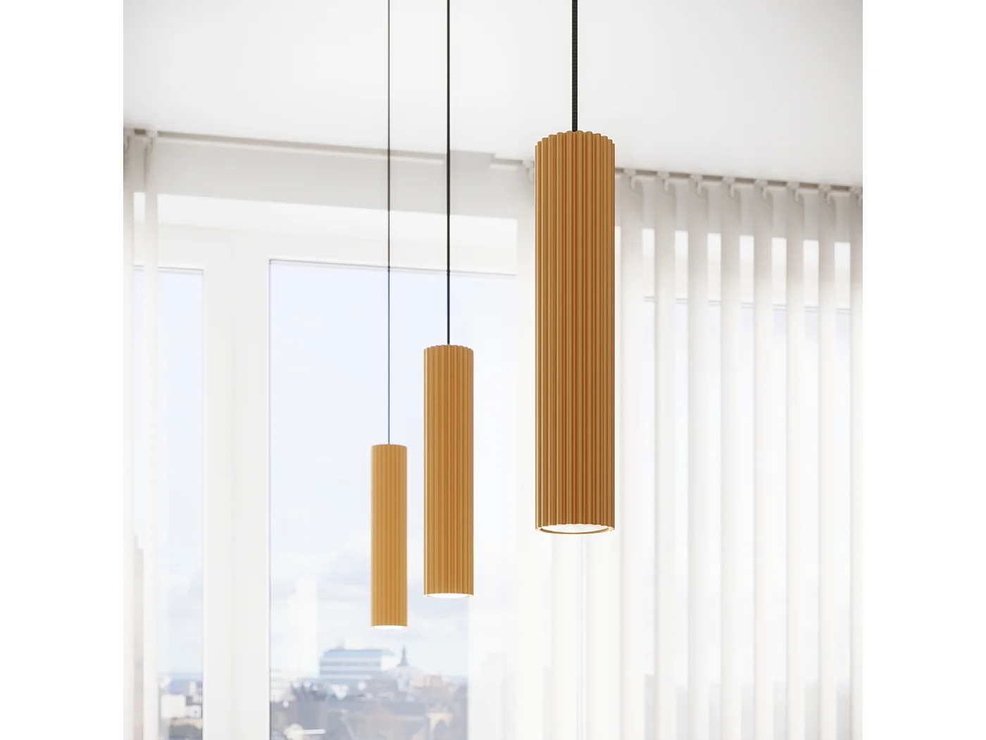 Lampa wisząca minimalistyczny Gloow, aluminium - 3 źródło światła 4000K - L.45 x H.98 cm - złoty