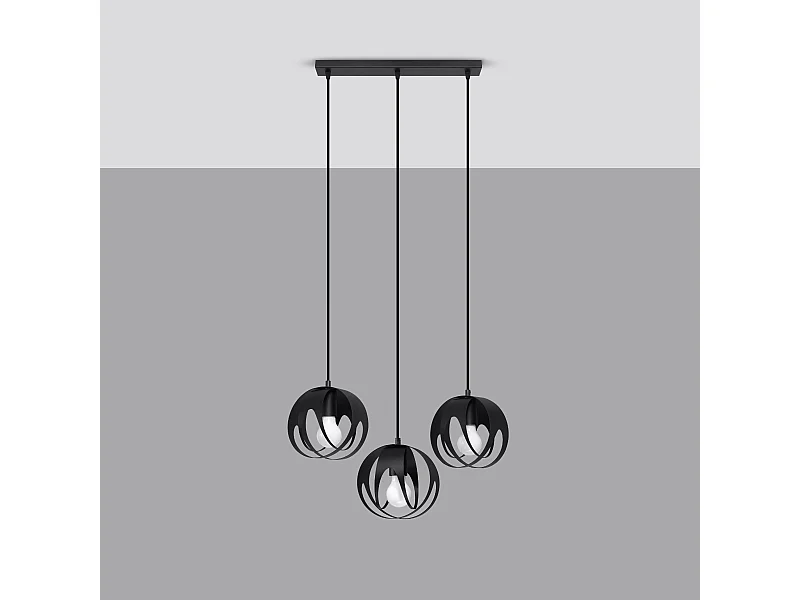 Lampade a sospensione Brive moderno di acciaio - 3 sorgenti luminose 4000K - L.50 x A.117 cm - nero