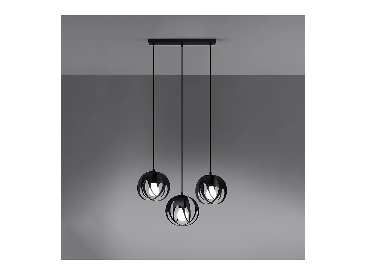 Lampade a sospensione Brive moderno di acciaio - 3 sorgenti luminose 4000K - L.50 x A.117 cm - nero