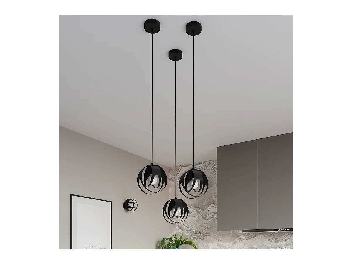 Lampade a sospensione Brive moderno di acciaio - 3 sorgenti luminose 4000K - L.50 x A.117 cm - nero