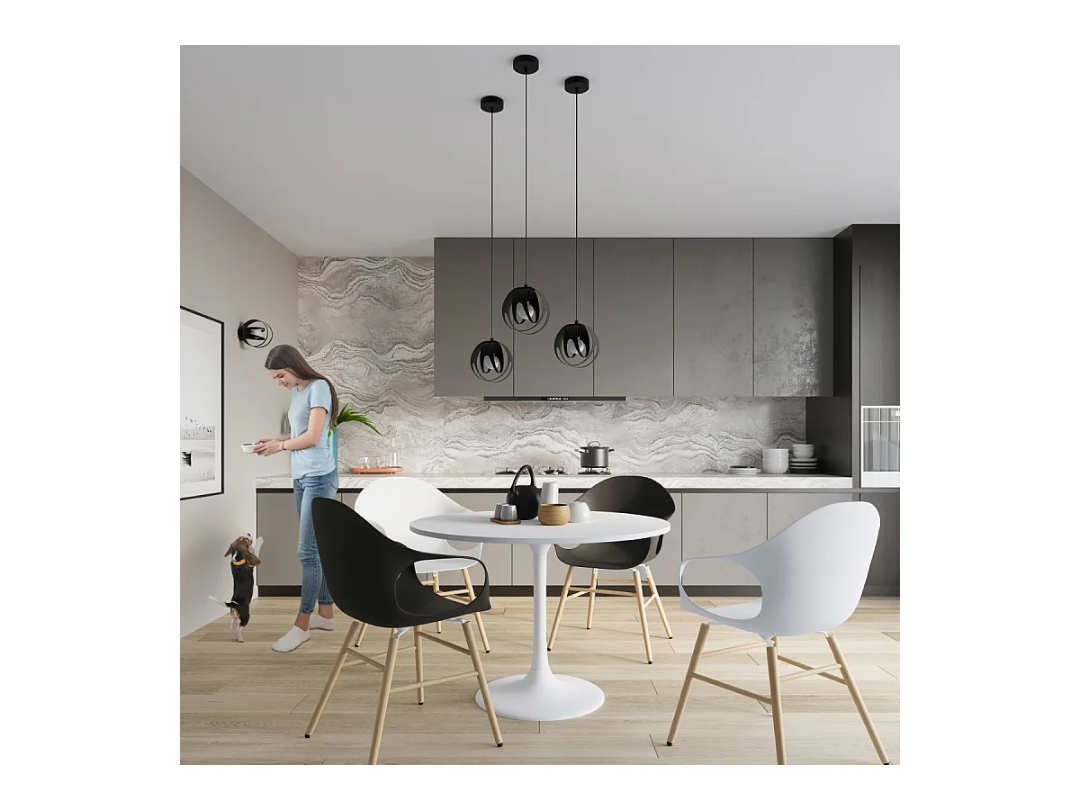 Lampade a sospensione Brive moderno di acciaio - 3 sorgenti luminose 4000K - L.50 x A.117 cm - nero