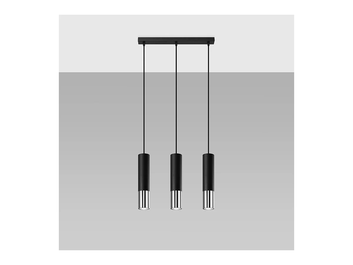 Lampy wiszące nowoczesny Zarpex, stal - 3 źródło światła 3000K - L.45 x H.90 cm - czarny/chrom