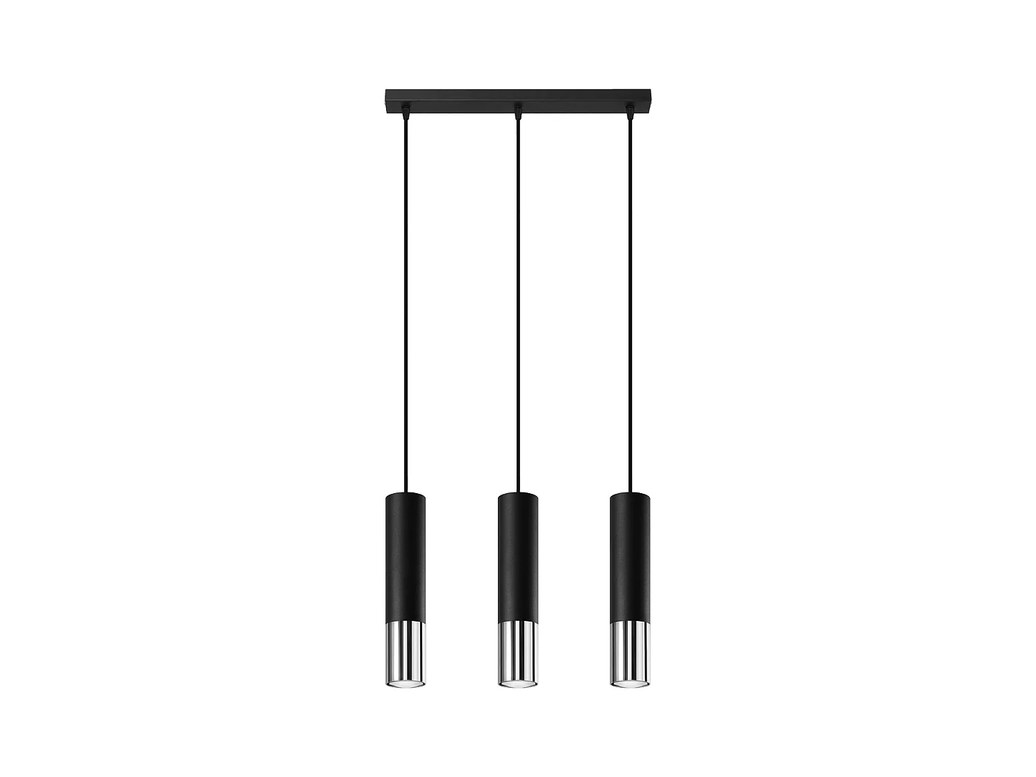 Lampy wiszące nowoczesny Zarpex, stal - 3 źródło światła 3000K - L.45 x H.90 cm - czarny/chrom
