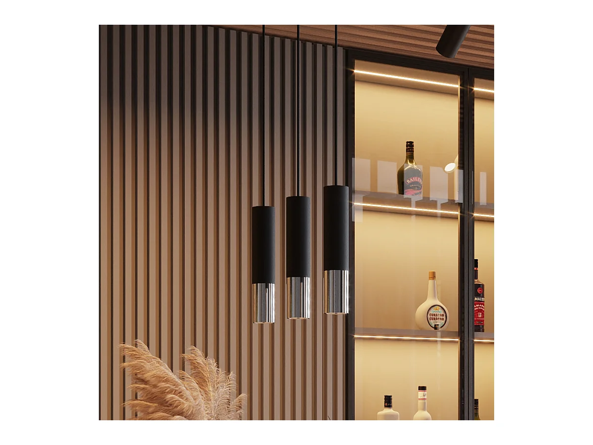 Lampy wiszące nowoczesny Zarpex, stal - 3 źródło światła 3000K - L.45 x H.90 cm - czarny/chrom