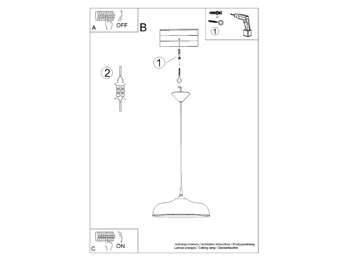 Lampes suspendues Zinta scandinave en acier - 1 sources lumineuses 3000K - L.38 x H.74 cm - noir